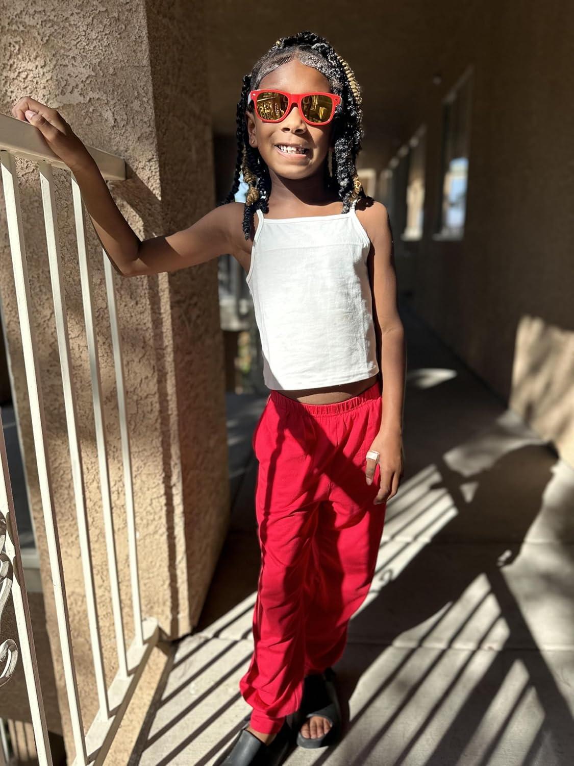 image:imageArshiner Girls 3 Piece Set Short Sleeve High Low Hem Overlay Top amp Cami with Sweatpants Kids Outfit 613 YearsRed