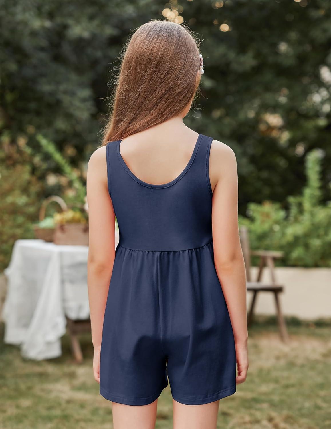 image:imageArshiner Girls Casual Summer Sleeveless Jumpsuits Loose One Piece Romper Short Overalls Outfits with PocketsNavy Blue