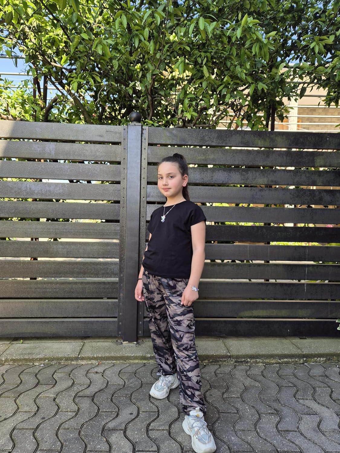 image:imageArshiner Girls Clothes 2 Piece Summer Outfits Drop Shoulder Top Pullover Sweatpants Jogger Set Sweatsuits Tracksuits 614YCamo