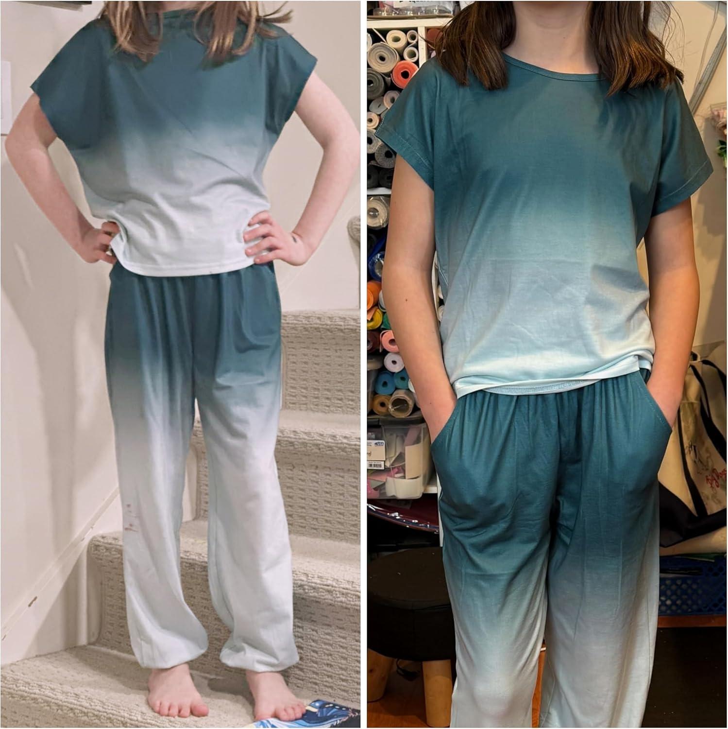 image:imageArshiner Girls Clothes 2 Piece Summer Outfits Drop Shoulder Top Pullover Sweatpants Jogger Set Sweatsuits Tracksuits 614YGreen