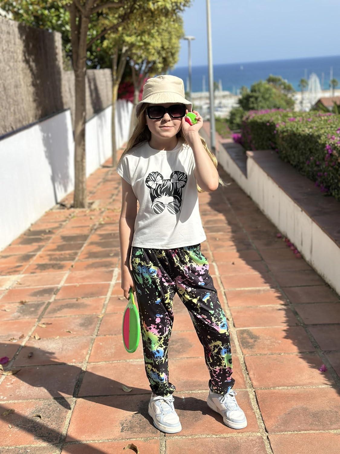 image:imageArshiner Girls Clothes 2 Piece Summer Outfits Drop Shoulder Top Pullover Sweatpants Jogger Set Sweatsuits Tracksuits 614YMulticolor