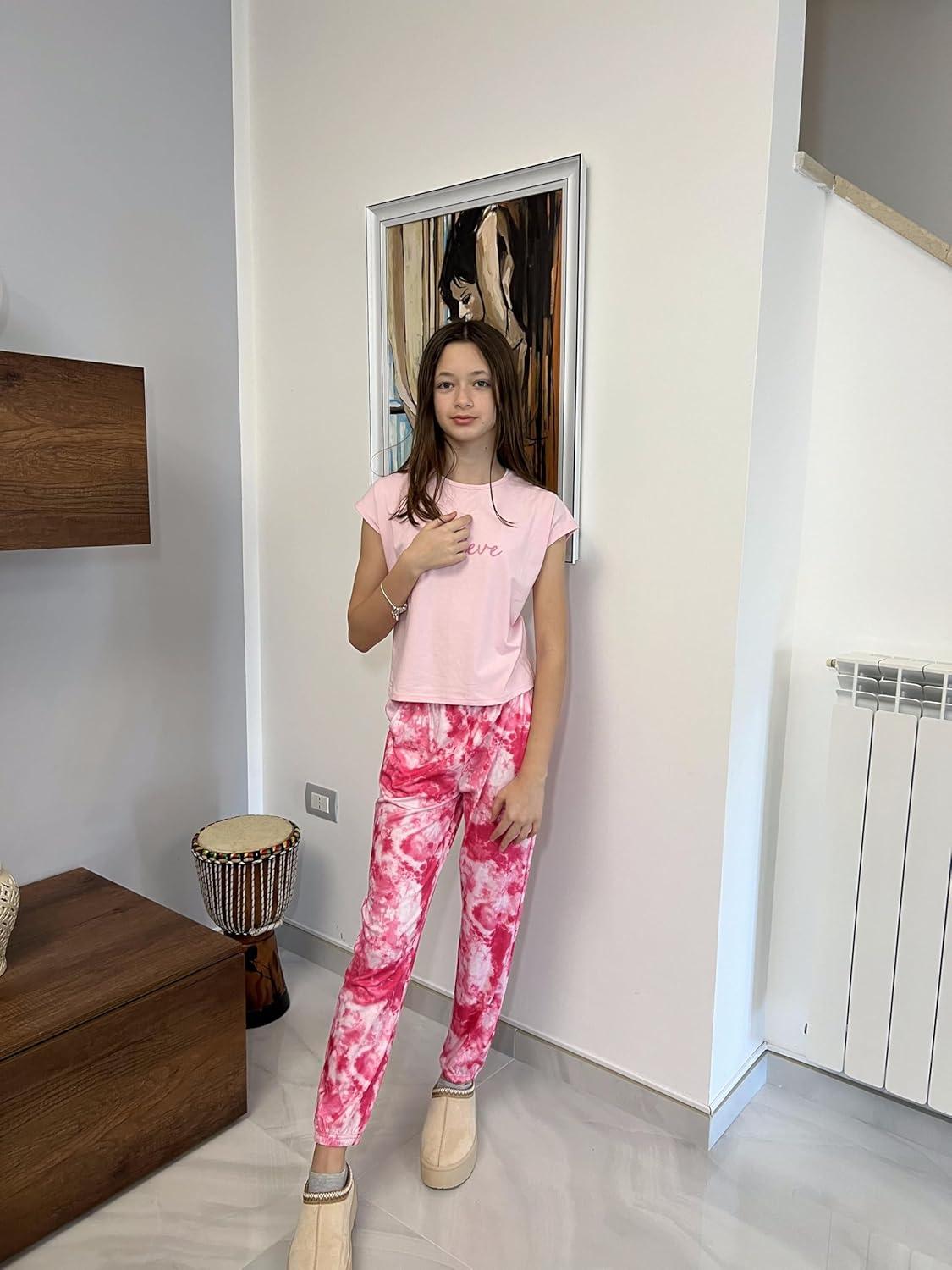 image:imageArshiner Girls Clothes 2 Piece Summer Outfits Drop Shoulder Top Pullover Sweatpants Jogger Set Sweatsuits Tracksuits 614YPink Tie Dye