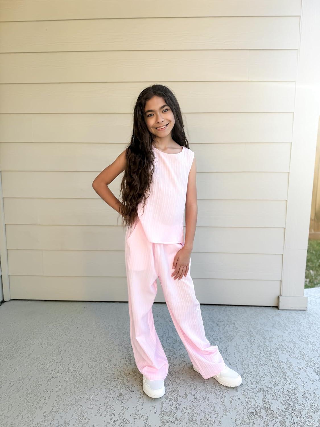 image:imageArshiner Girls Clothing Set Casual Clothes Sleeveless Back Tank Crop Top and WideLeg Pants with Pocket 2 Piece Outfits 513YPink