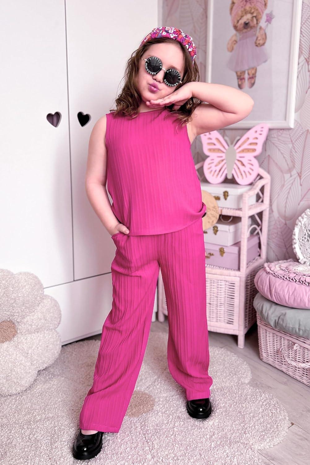 image:imageArshiner Girls Clothing Set Casual Clothes Sleeveless Back Tank Crop Top and WideLeg Pants with Pocket 2 Piece Outfits 513YRose Red