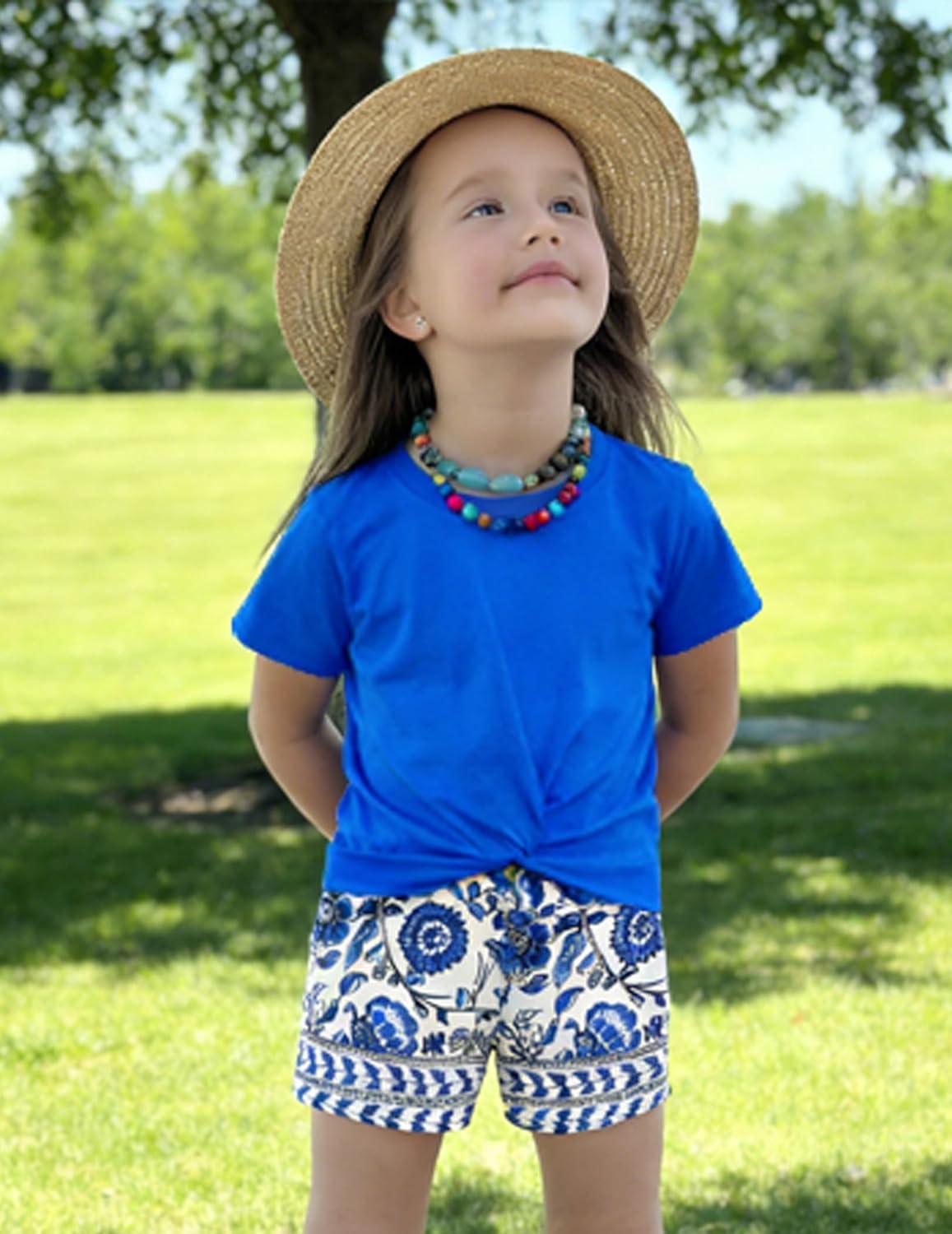 image:imageArshiner Girls Clothing Sets Twist Front Top and Shorts 2 Piece Outfits Activewear Tracksuit 514 YearBlue Flower