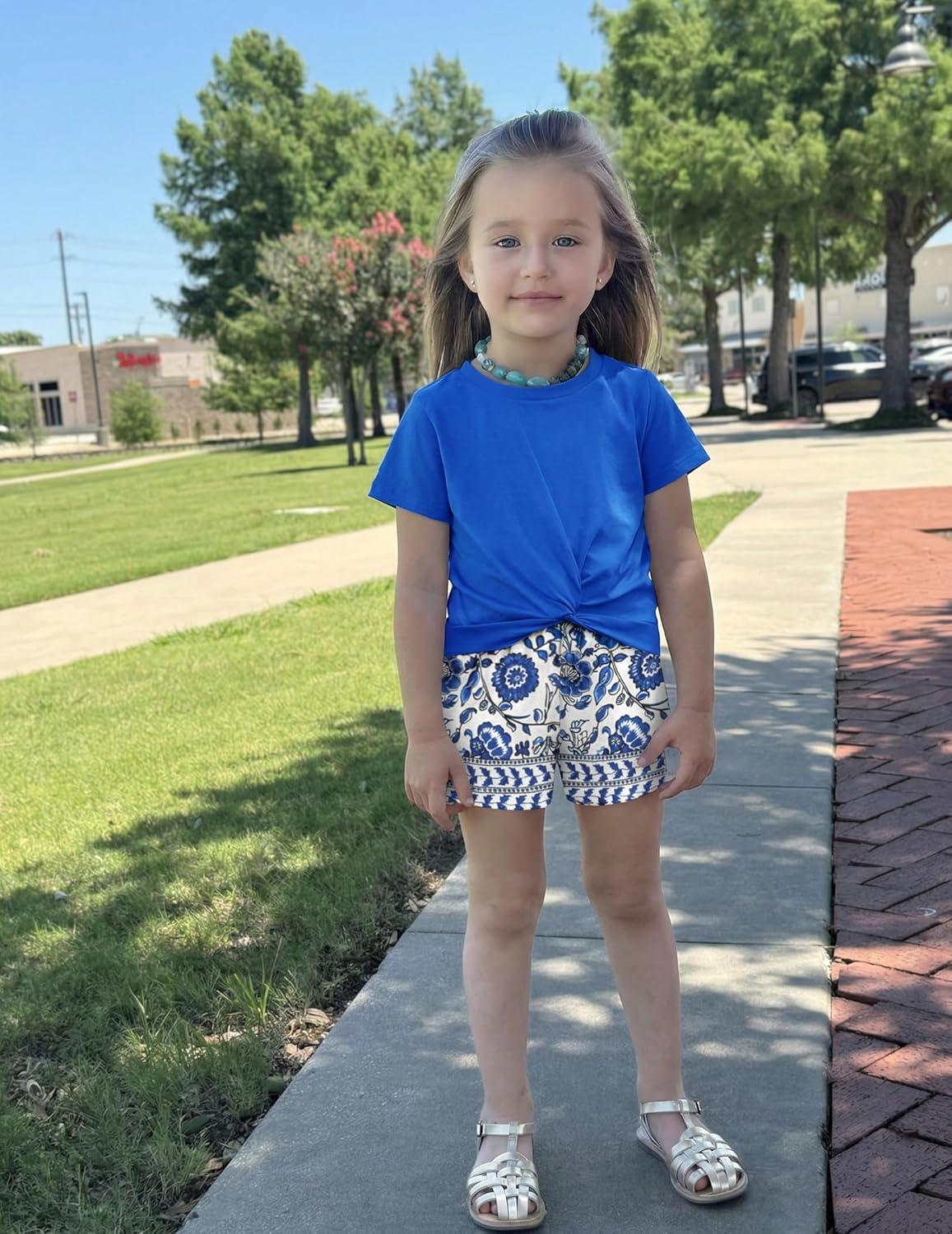 image:imageArshiner Girls Clothing Sets Twist Front Top and Shorts 2 Piece Outfits Activewear Tracksuit 514 YearBlue Flower
