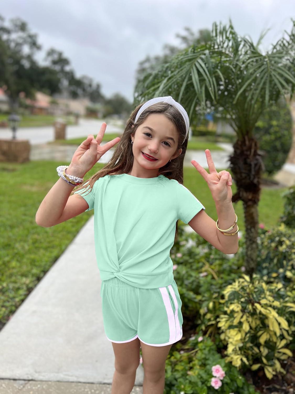 image:imageArshiner Girls Clothing Sets Twist Front Top and Shorts 2 Piece Outfits Activewear Tracksuit 514 YearGreen
