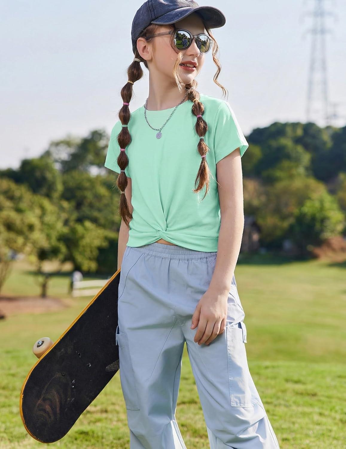 image:imageArshiner Girls Clothing Sets Twist Front Top and Shorts 2 Piece Outfits Activewear Tracksuit 514 YearGreen
