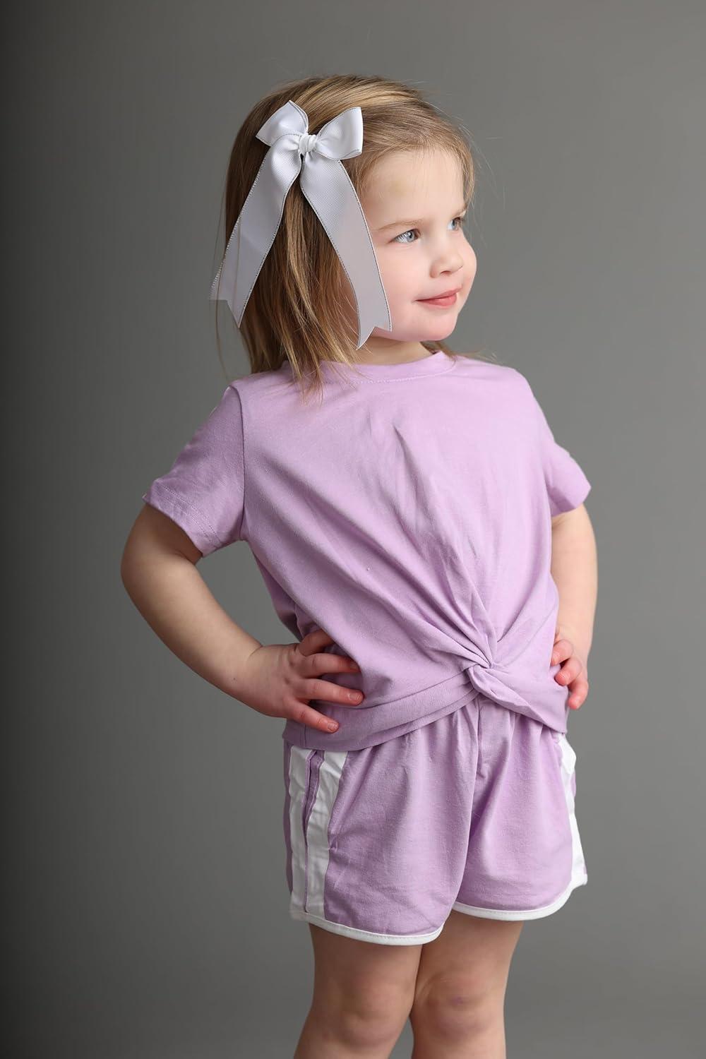 image:imageArshiner Girls Clothing Sets Twist Front Top and Shorts 2 Piece Outfits Activewear Tracksuit 514 YearLight Purple