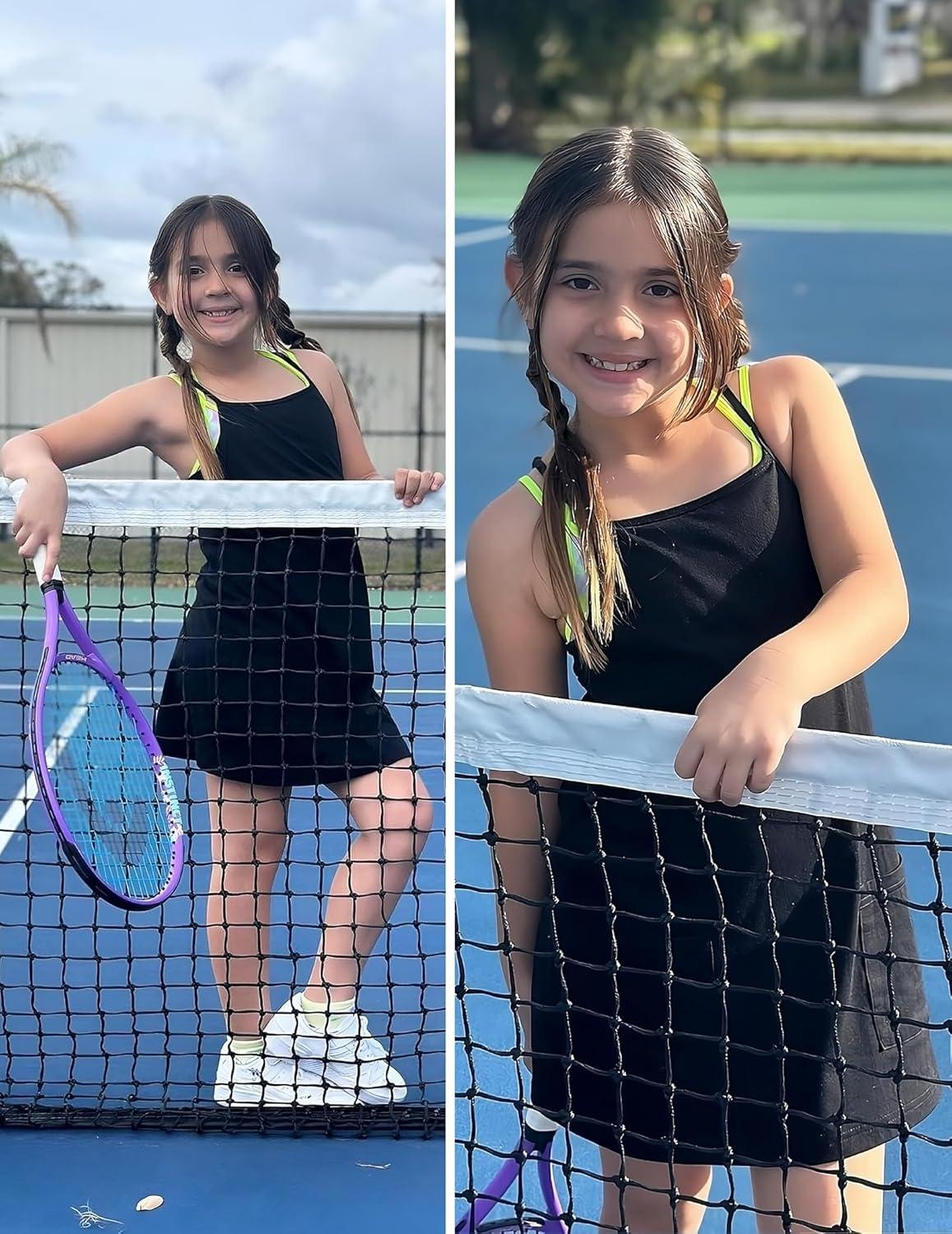 image:imageArshiner Girls Dress with Shorts Casual Summer Spaghetti Straps One Piece Romper Dresses with Pockets for Kid 515 YBlack