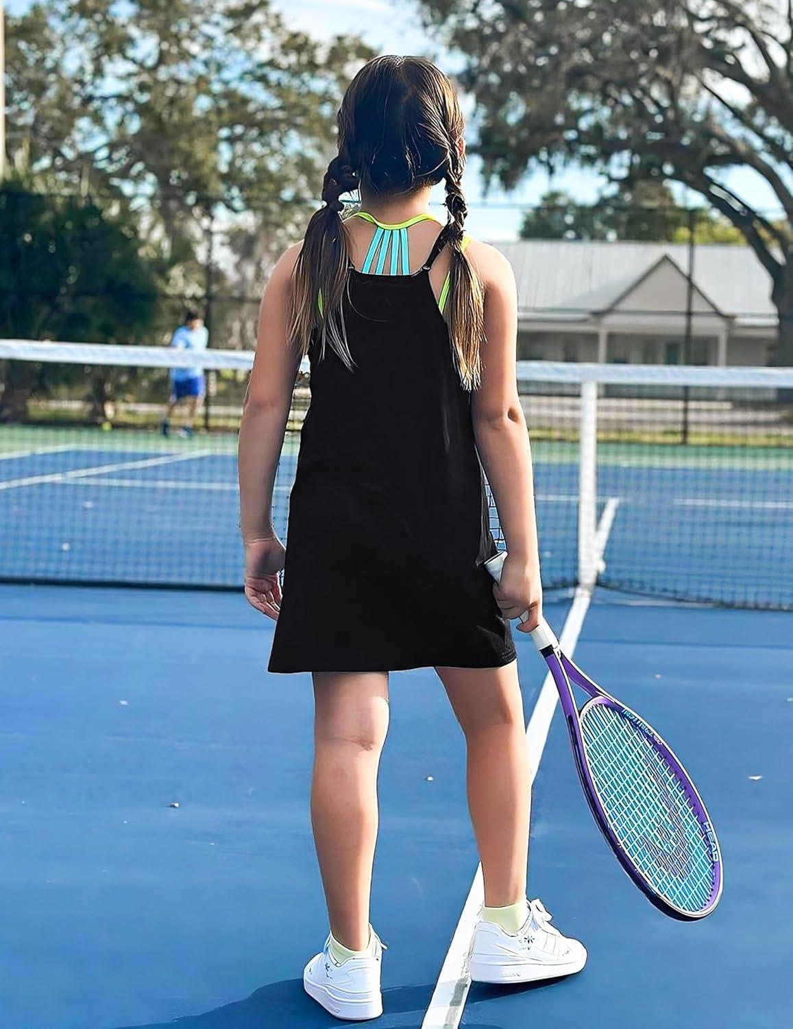 image:imageArshiner Girls Dress with Shorts Casual Summer Spaghetti Straps One Piece Romper Dresses with Pockets for Kid 515 YBlack