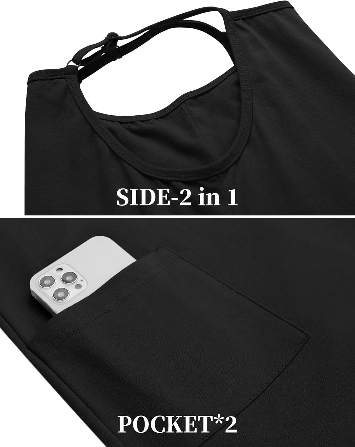 image:imageArshiner Girls Dress with Shorts Casual Summer Spaghetti Straps One Piece Romper Dresses with Pockets for Kid 515 YBlack