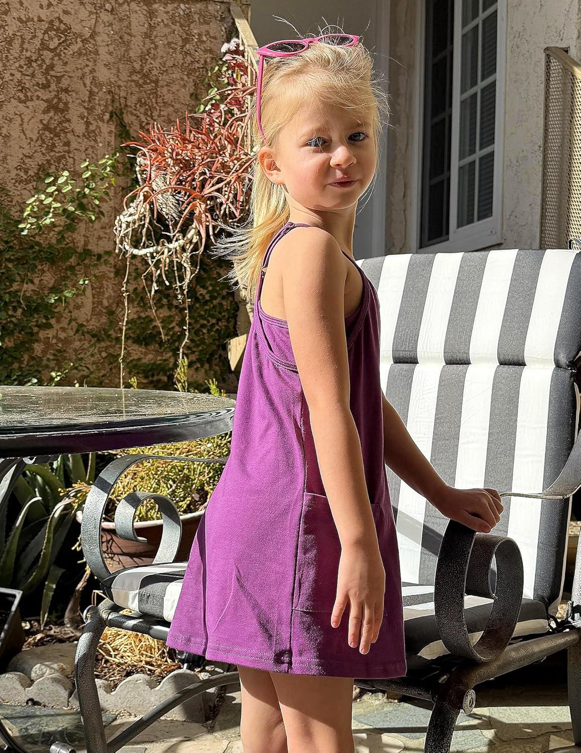 image:imageArshiner Girls Dress with Shorts Casual Summer Spaghetti Straps One Piece Romper Dresses with Pockets for Kid 515 YFuchsia