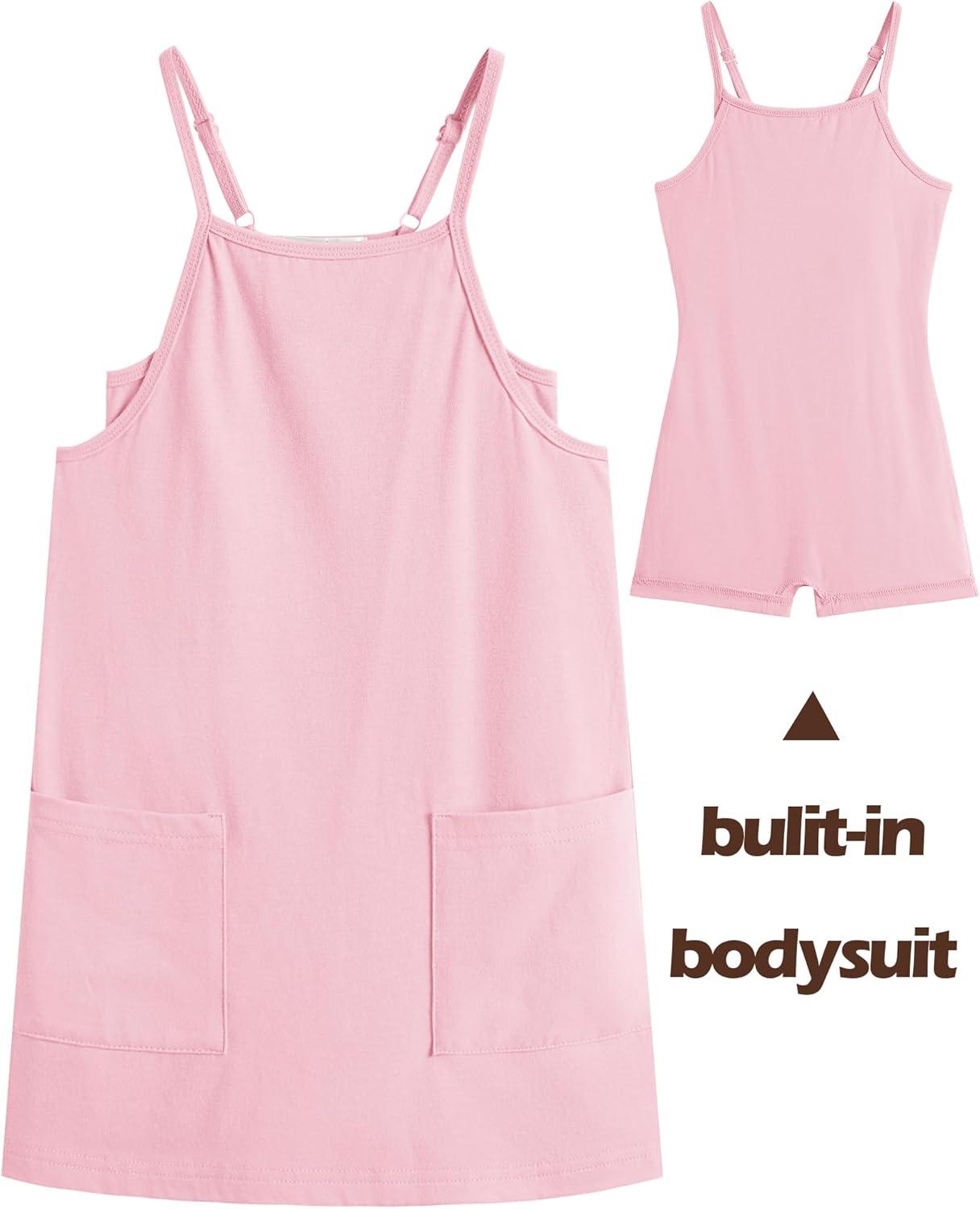 image:imageArshiner Girls Dress with Shorts Casual Summer Spaghetti Straps One Piece Romper Dresses with Pockets for Kid 515 YLight Pink