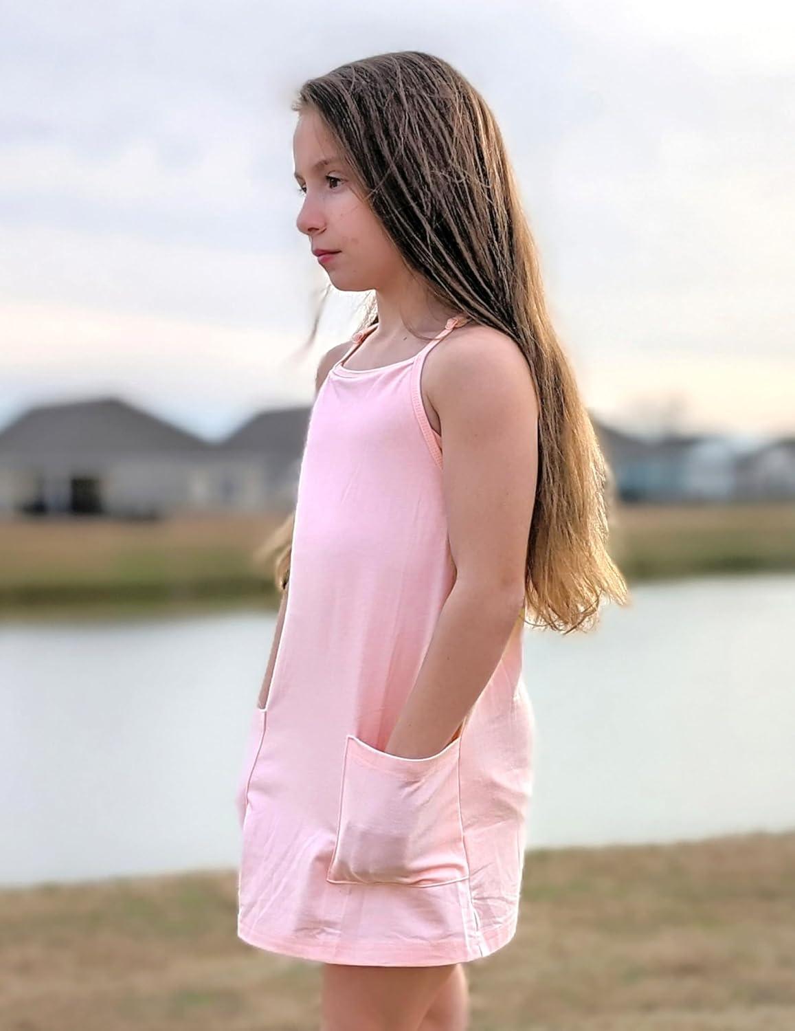 image:imageArshiner Girls Dress with Shorts Casual Summer Spaghetti Straps One Piece Romper Dresses with Pockets for Kid 515 YLight Pink