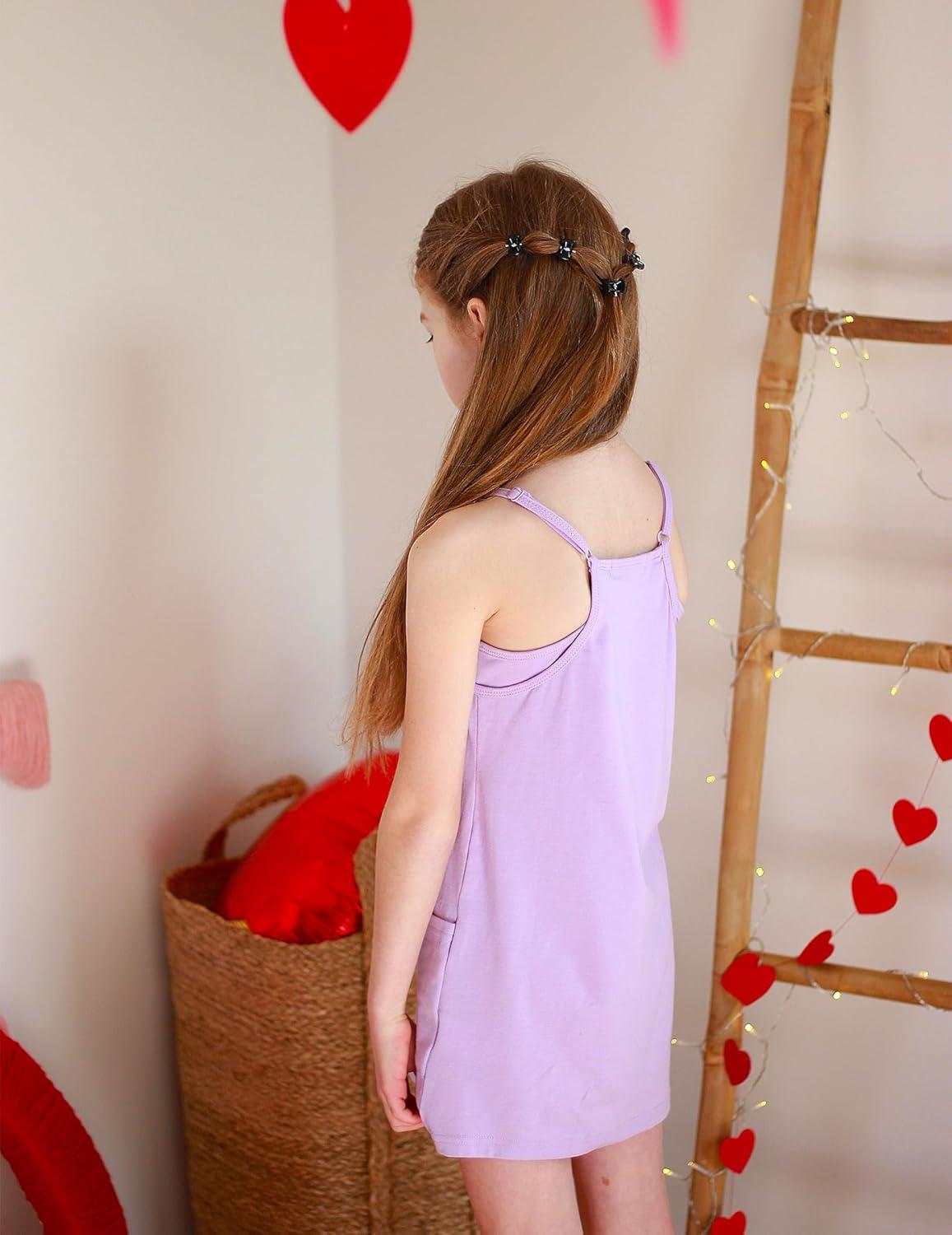 image:imageArshiner Girls Dress with Shorts Casual Summer Spaghetti Straps One Piece Romper Dresses with Pockets for Kid 515 YPurple