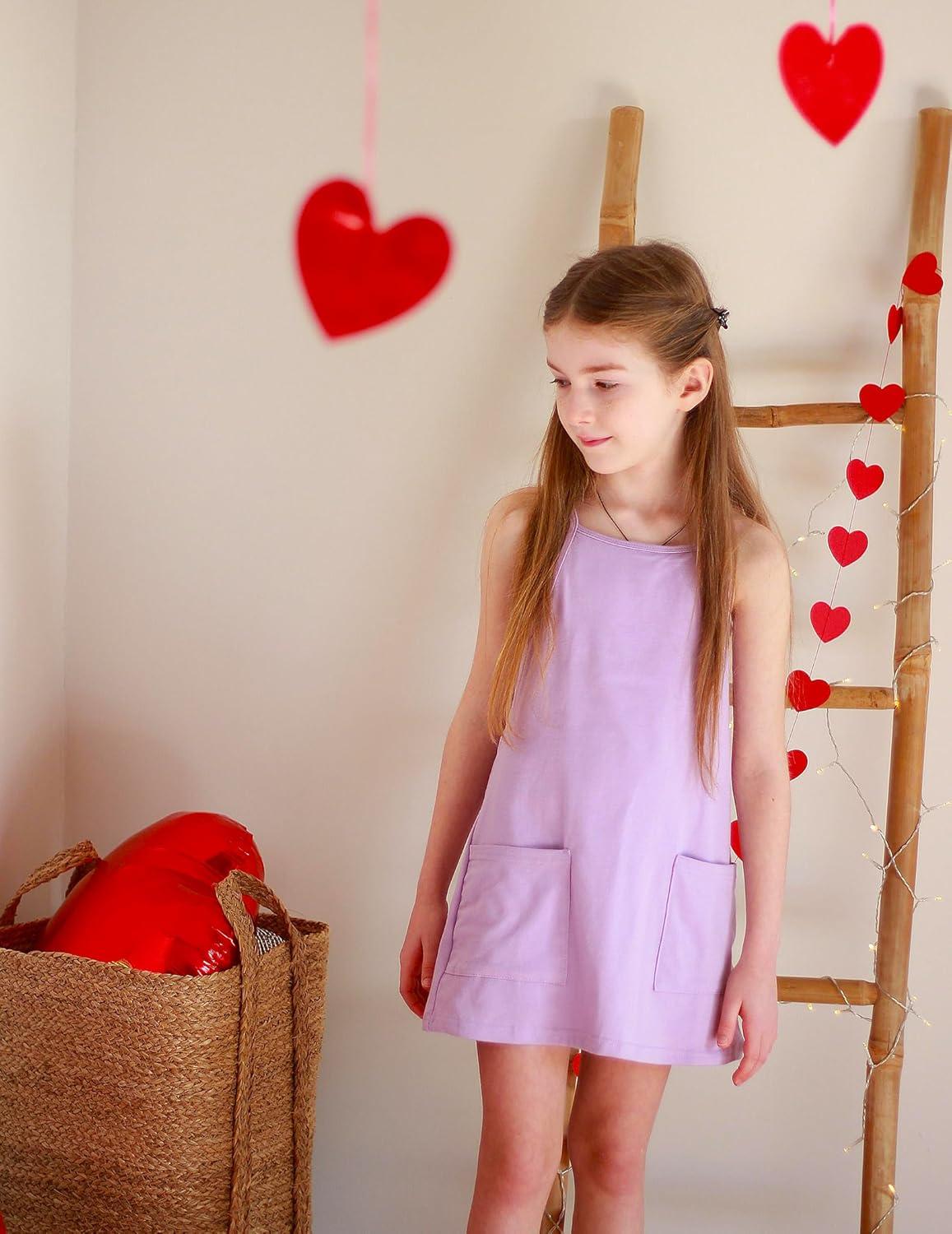 image:imageArshiner Girls Dress with Shorts Casual Summer Spaghetti Straps One Piece Romper Dresses with Pockets for Kid 515 YPurple