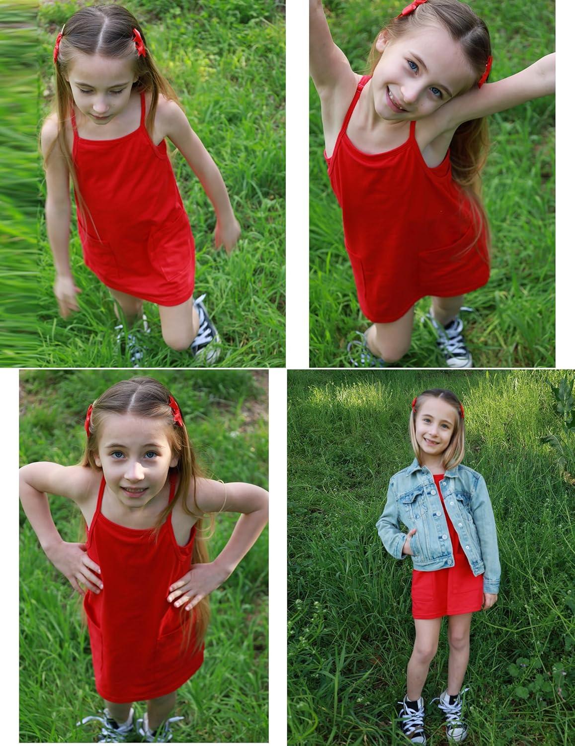 image:imageArshiner Girls Dress with Shorts Casual Summer Spaghetti Straps One Piece Romper Dresses with Pockets for Kid 515 YRed