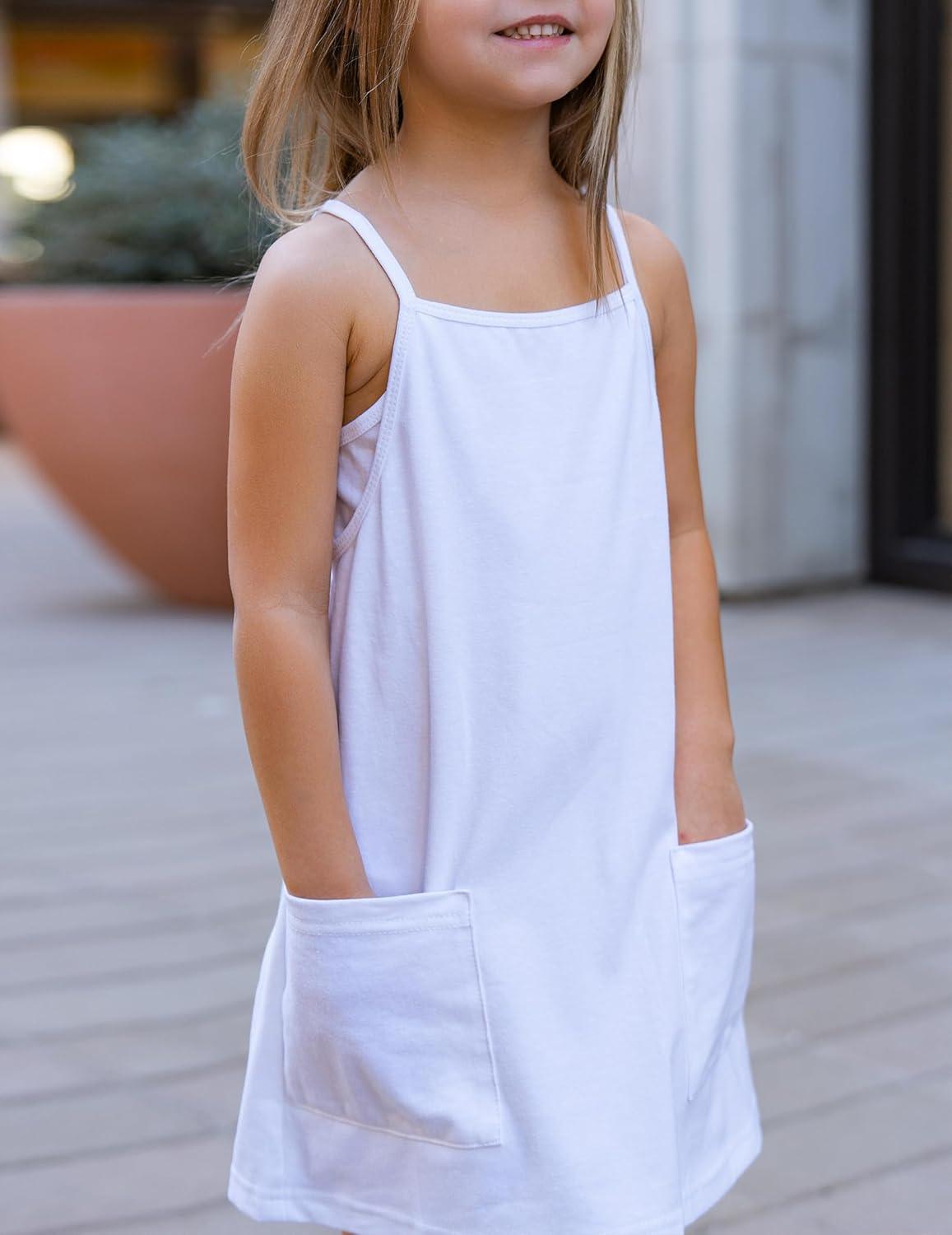 image:imageArshiner Girls Dress with Shorts Casual Summer Spaghetti Straps One Piece Romper Dresses with Pockets for Kid 515 YWhite