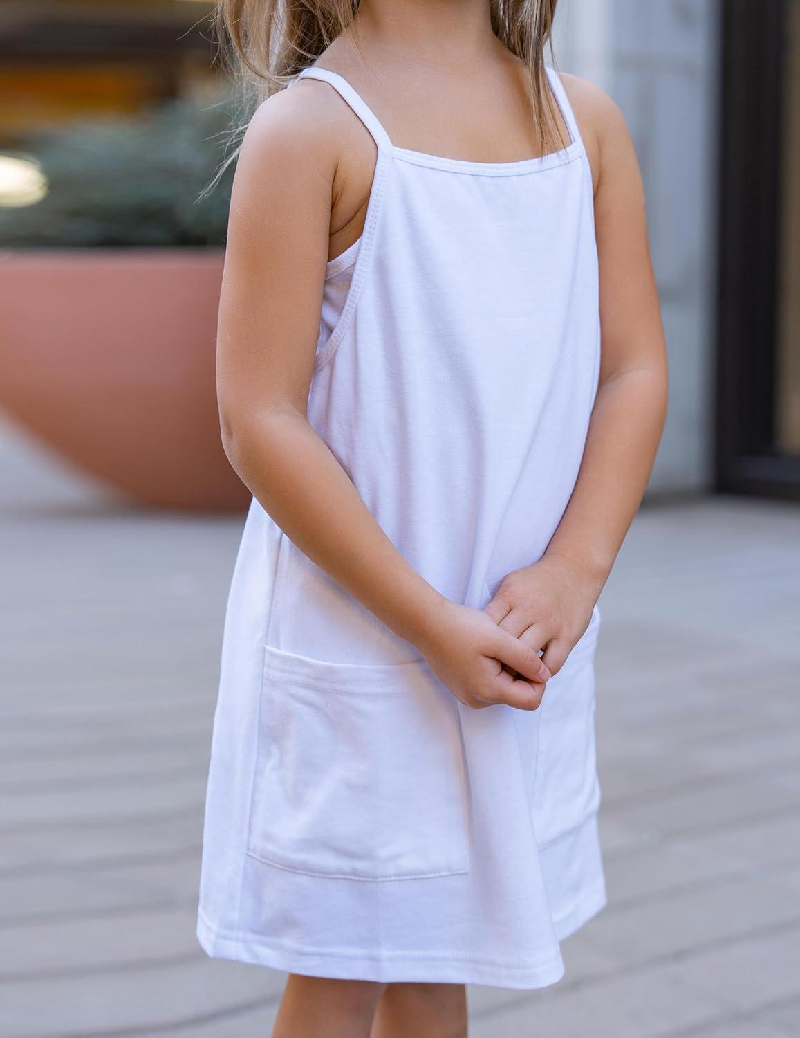 image:imageArshiner Girls Dress with Shorts Casual Summer Spaghetti Straps One Piece Romper Dresses with Pockets for Kid 515 YWhite