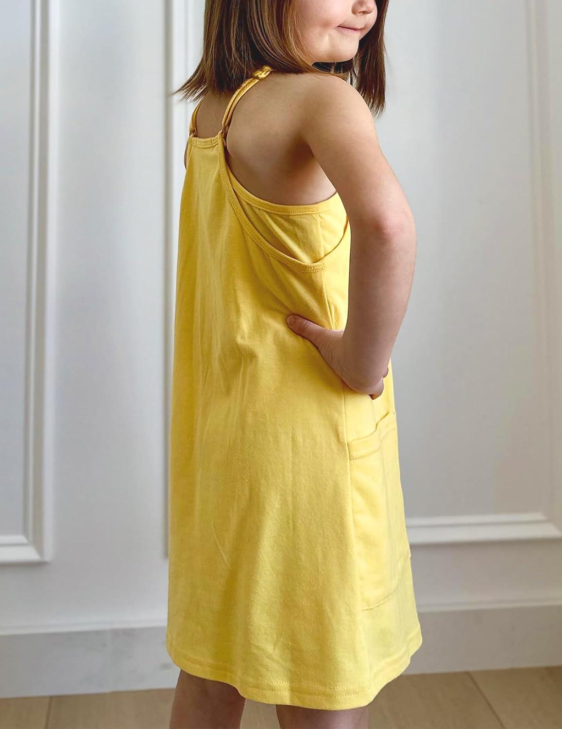 image:imageArshiner Girls Dress with Shorts Casual Summer Spaghetti Straps One Piece Romper Dresses with Pockets for Kid 515 YYellow