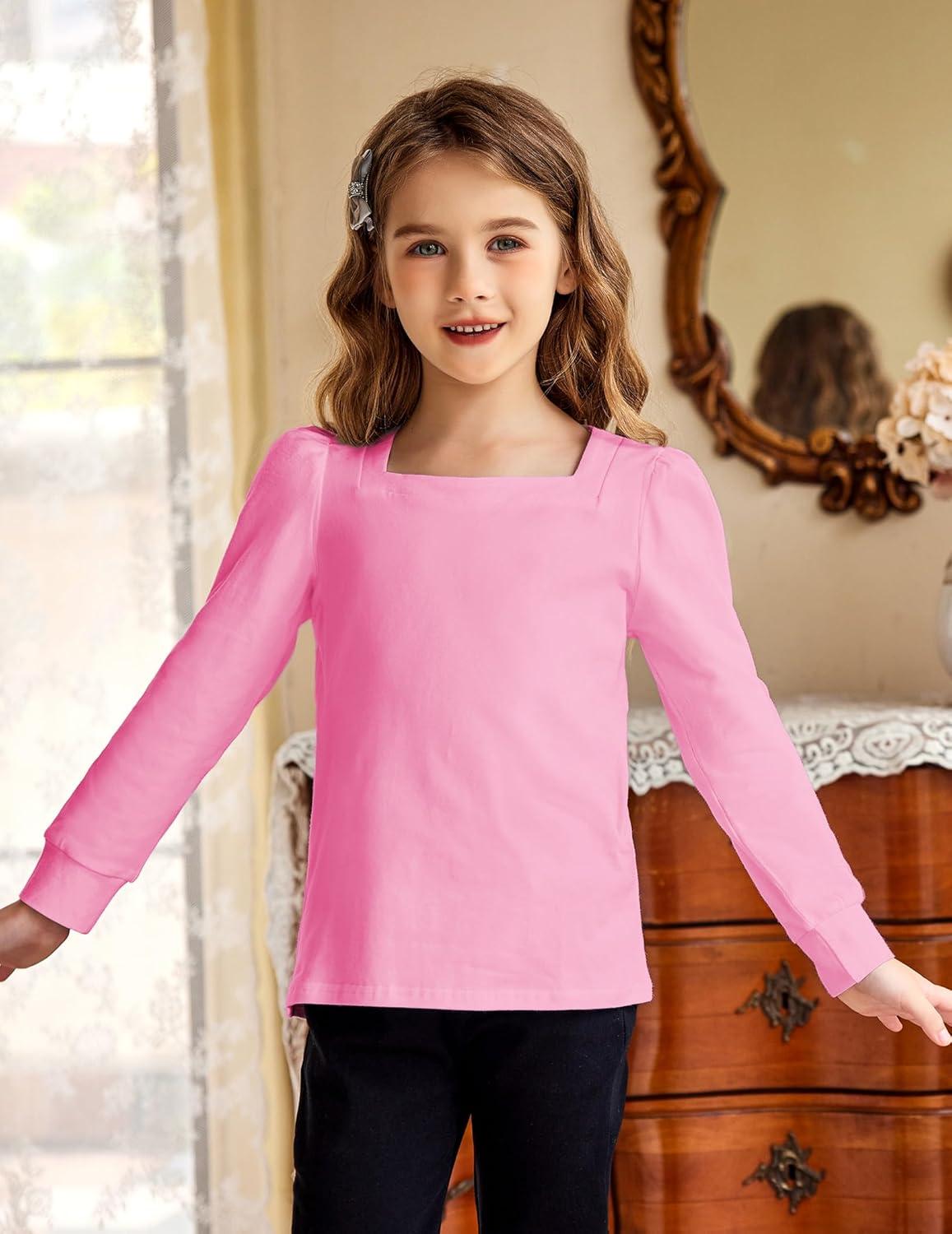 image:imageArshiner Girls Shirt Casual Square Neck Long Sleeve Shirts Fall Winter Tunic Tops For Girls 512 YearsRose Red