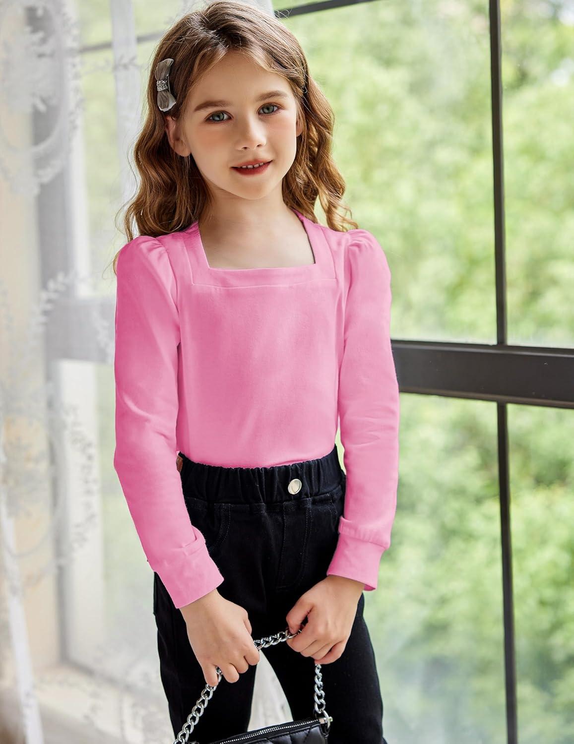 image:imageArshiner Girls Shirt Casual Square Neck Long Sleeve Shirts Fall Winter Tunic Tops For Girls 512 YearsRose Red