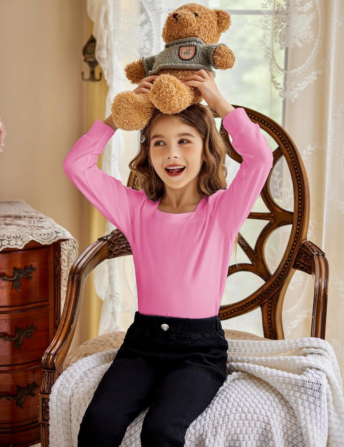 image:imageArshiner Girls Shirt Casual Square Neck Long Sleeve Shirts Fall Winter Tunic Tops For Girls 512 YearsRose Red