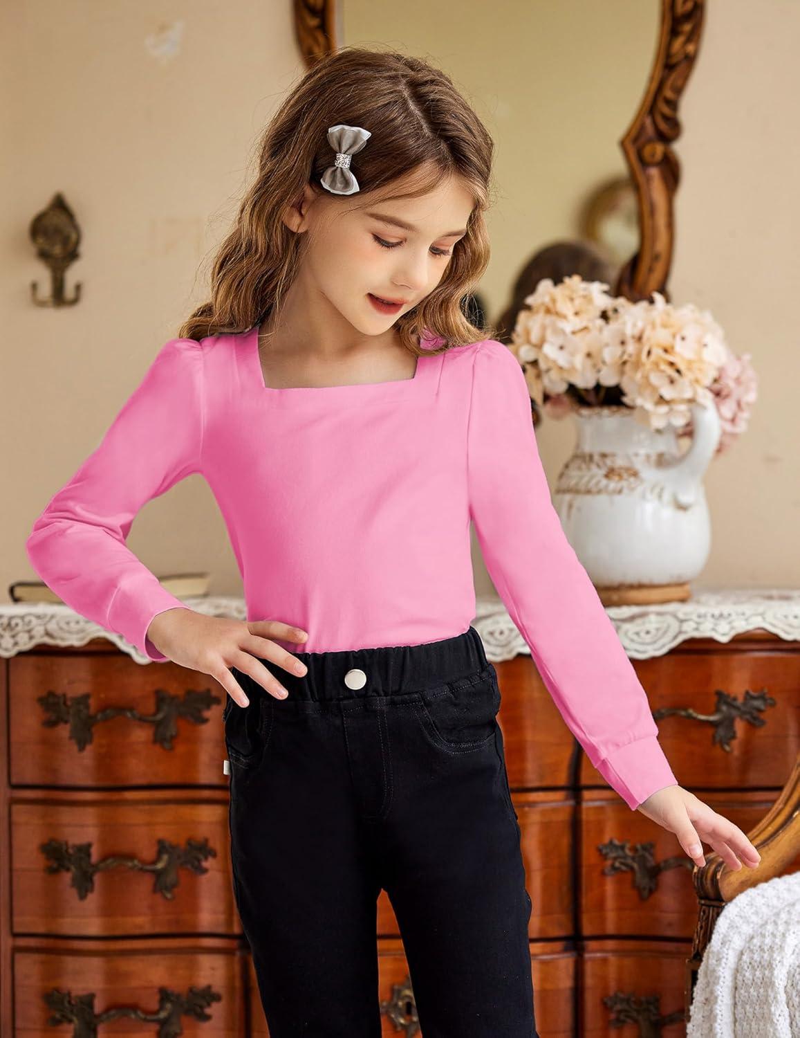 image:imageArshiner Girls Shirt Casual Square Neck Long Sleeve Shirts Fall Winter Tunic Tops For Girls 512 YearsRose Red