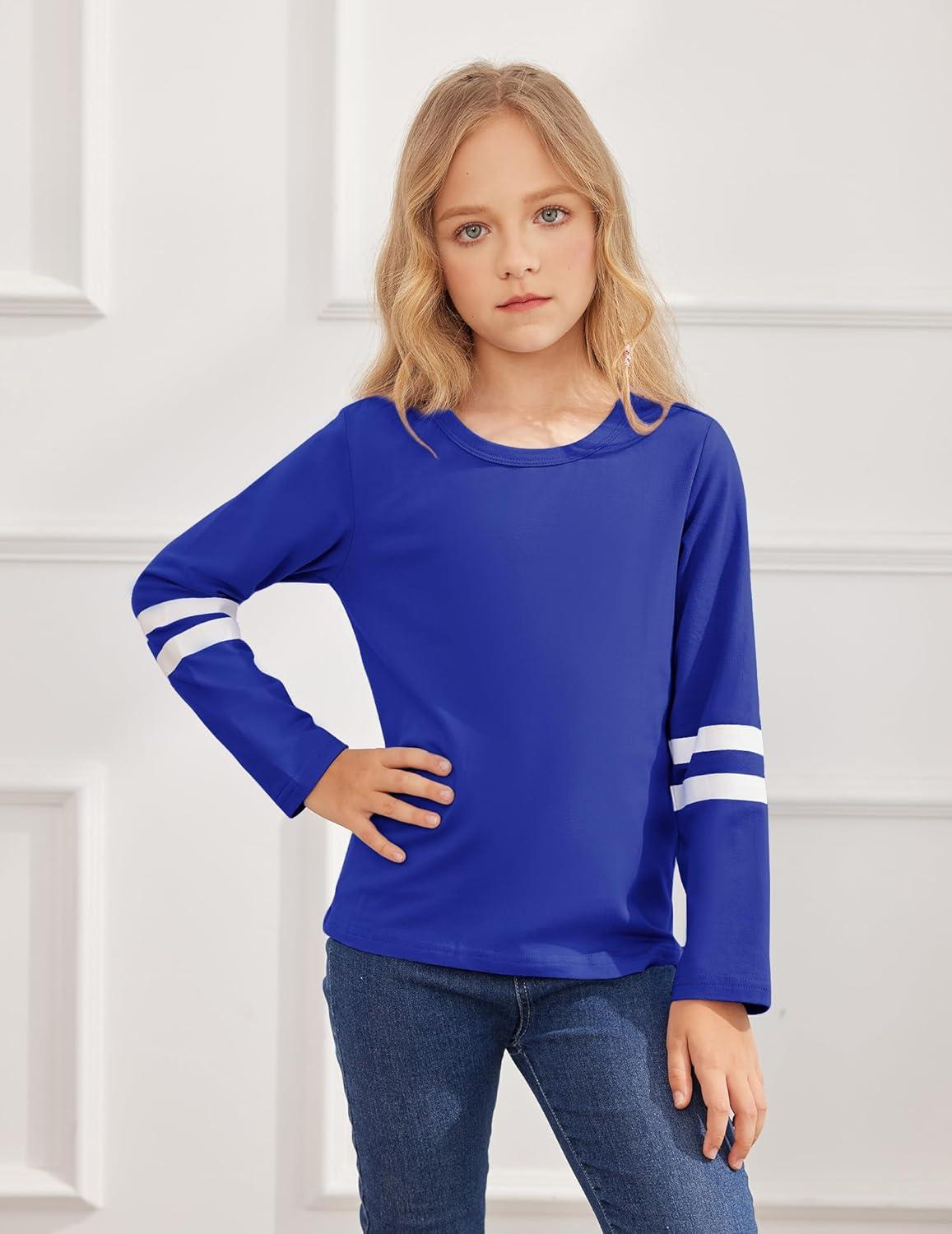 image:imageArshiner Girls Shirts Cotton Casual Basic Long Sleeve Crewneck Color Block Tunic Tee Tops BlouseDark Brown