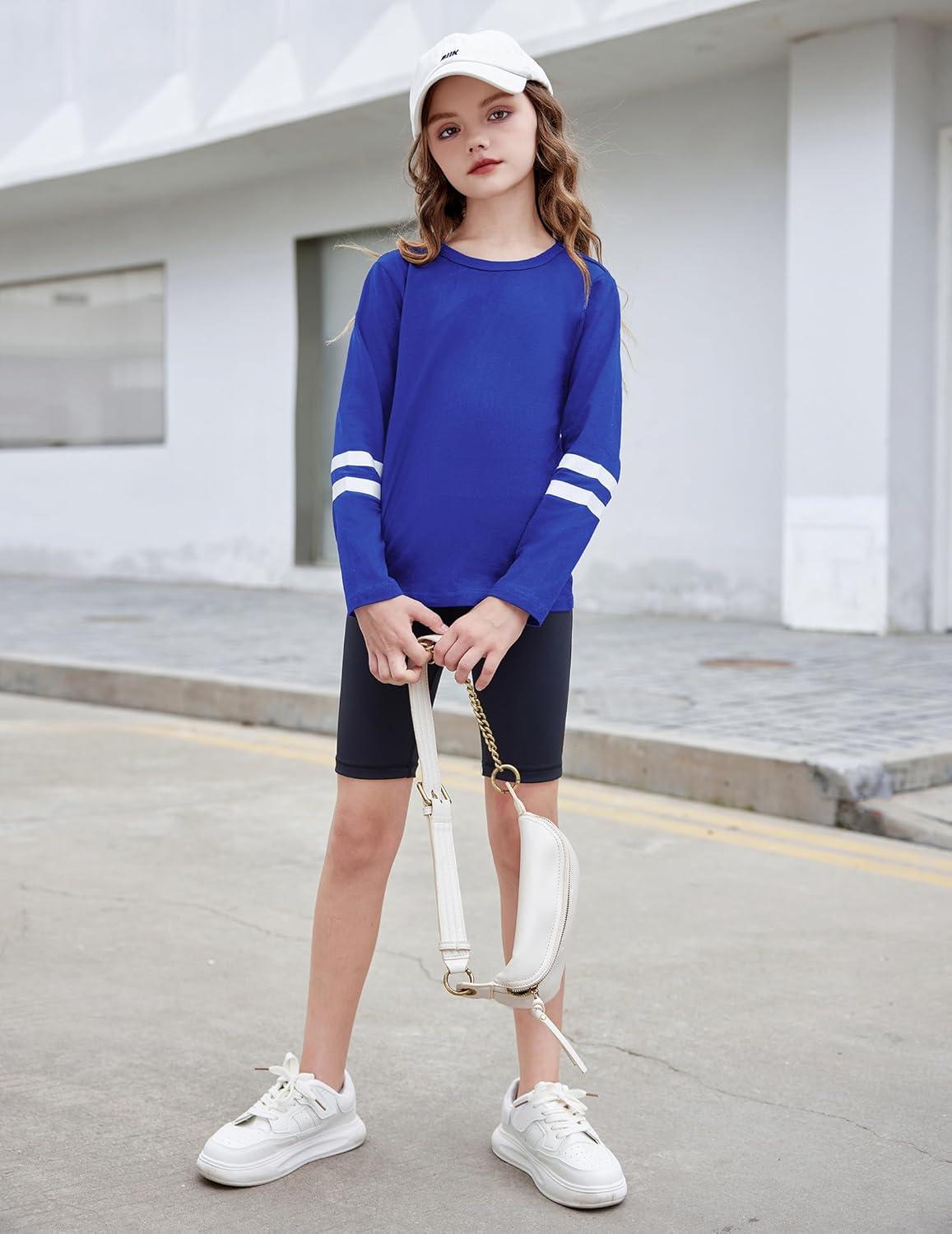 image:imageArshiner Girls Shirts Cotton Casual Basic Long Sleeve Crewneck Color Block Tunic Tee Tops BlouseDark Brown