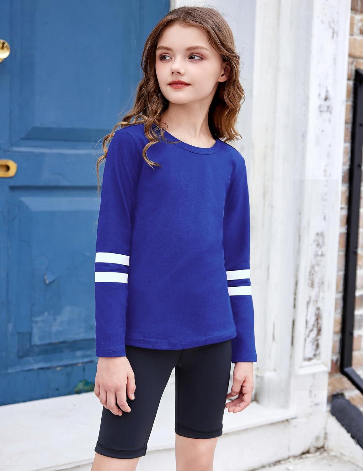image:imageArshiner Girls Shirts Cotton Casual Basic Long Sleeve Crewneck Color Block Tunic Tee Tops BlouseDark Brown