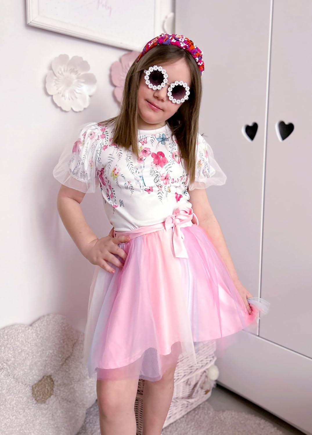 image:imageArshiner Girls Shirts Mesh Puff Short Sleeves Blouse Crewneck Cute Print Summer Kids Tee TopsFlowers