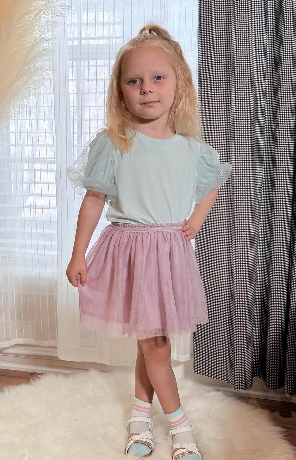 image:imageArshiner Girls Shirts Mesh Puff Short Sleeves Blouse Crewneck Cute Print Summer Kids Tee TopsLight Blue