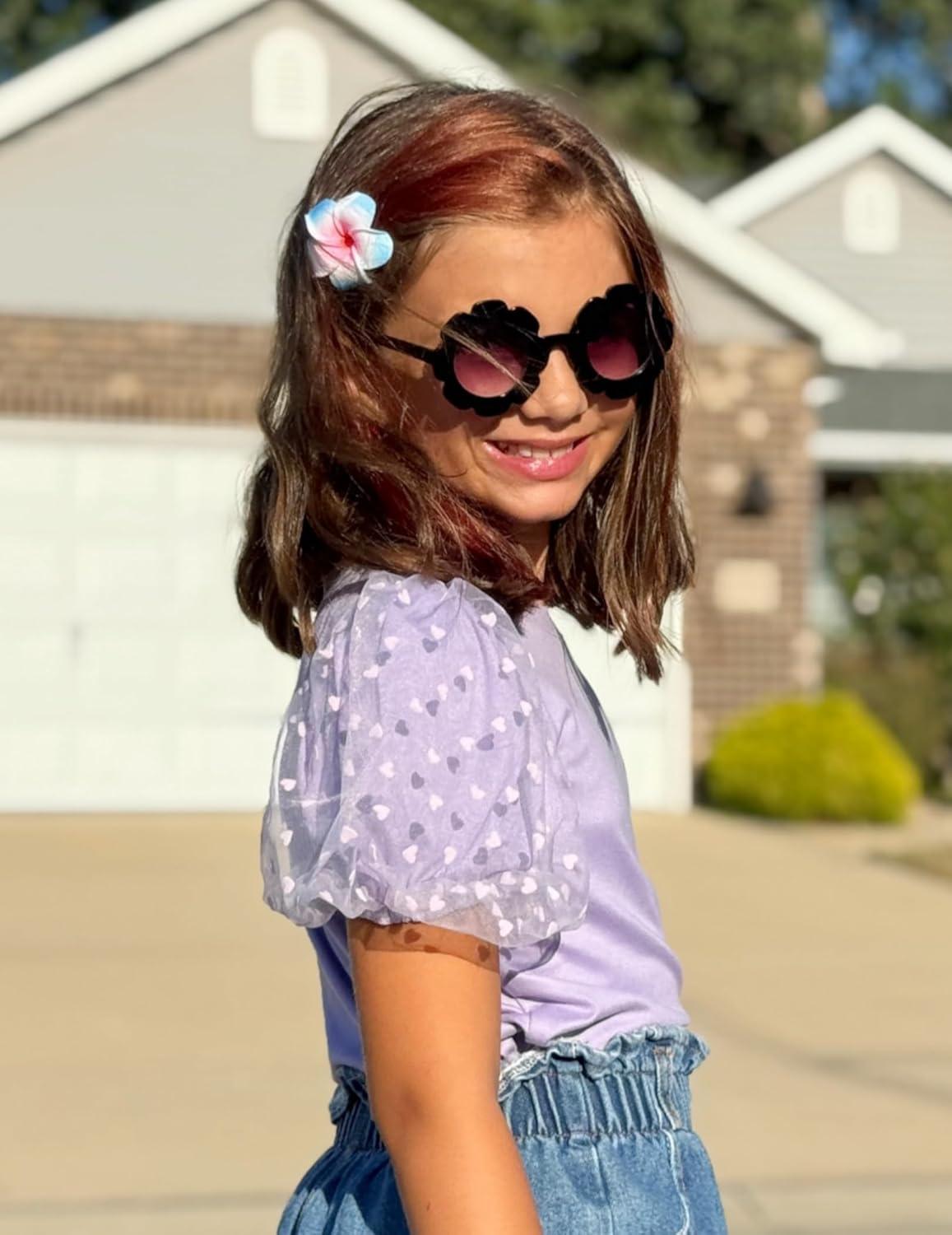 image:imageArshiner Girls Shirts Mesh Puff Short Sleeves Blouse Crewneck Cute Print Summer Kids Tee TopsPurple
