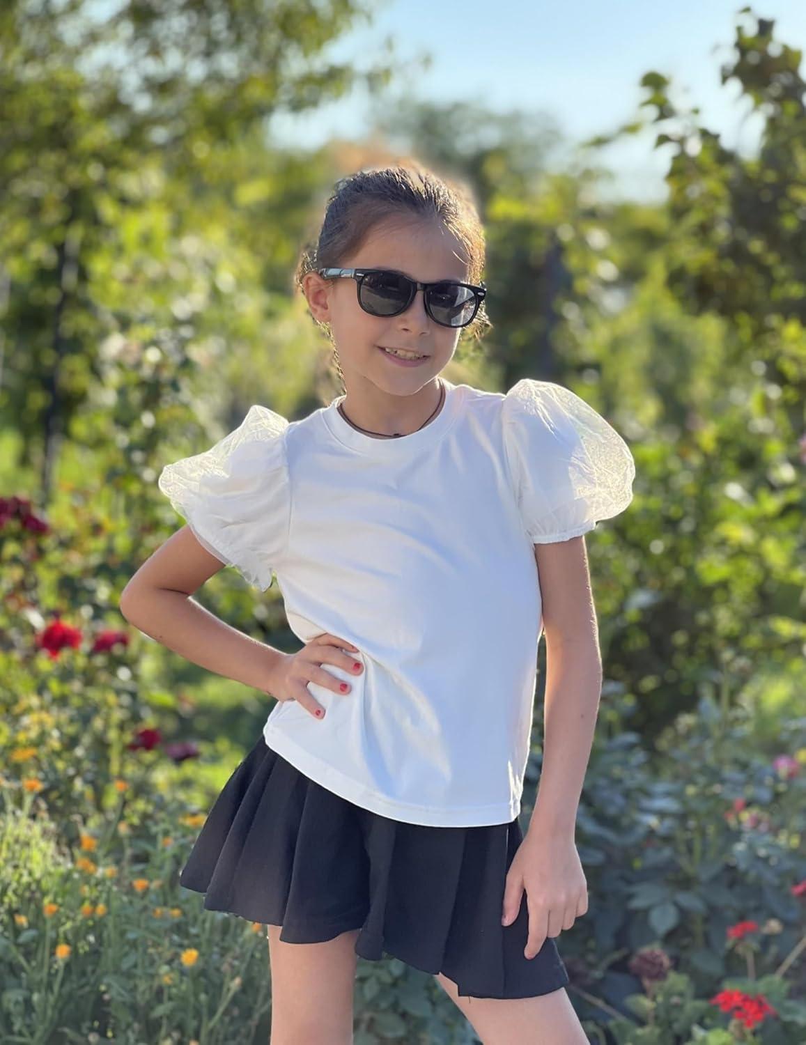image:imageArshiner Girls Shirts Mesh Puff Short Sleeves Blouse Crewneck Cute Print Summer Kids Tee TopsWhite