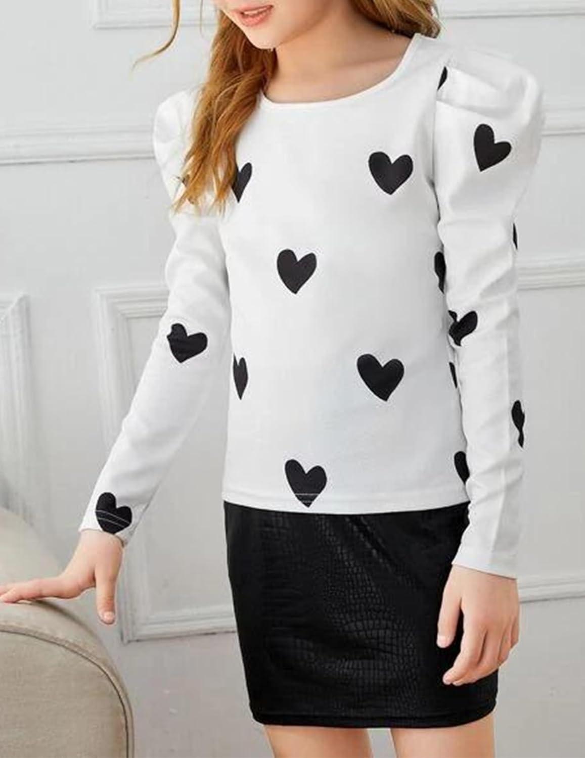 image:imageArshiner Girls Shirts Puff Long Sleeve Shirts Casual Crewneck Tops Tunic BlouseWhite Heart