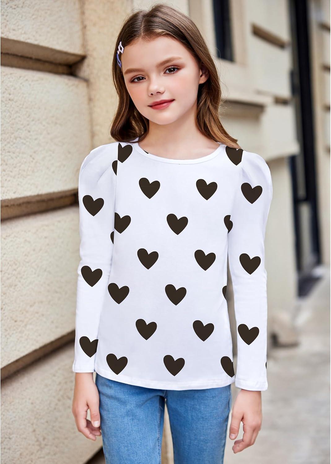 image:imageArshiner Girls Shirts Puff Long Sleeve Shirts Casual Crewneck Tops Tunic BlouseWhite Heart