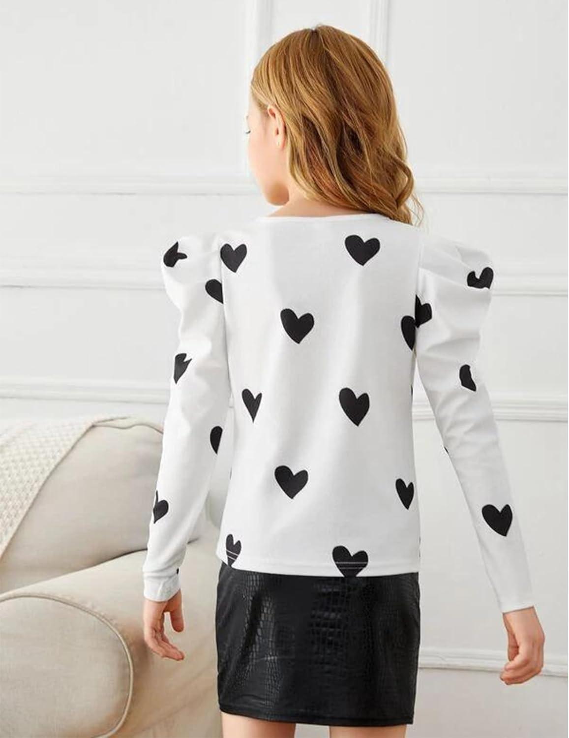 image:imageArshiner Girls Shirts Puff Long Sleeve Shirts Casual Crewneck Tops Tunic BlouseWhite Heart
