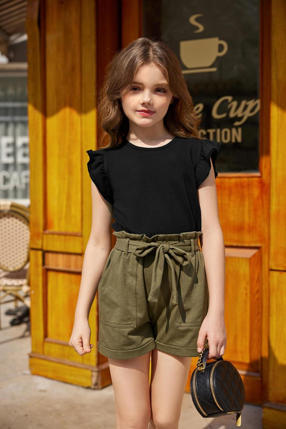 image:imageArshiner Girls Shirts Ruffle Short Sleeve Summer Cute Casual Crewneck Tops Blouse TeeBlack