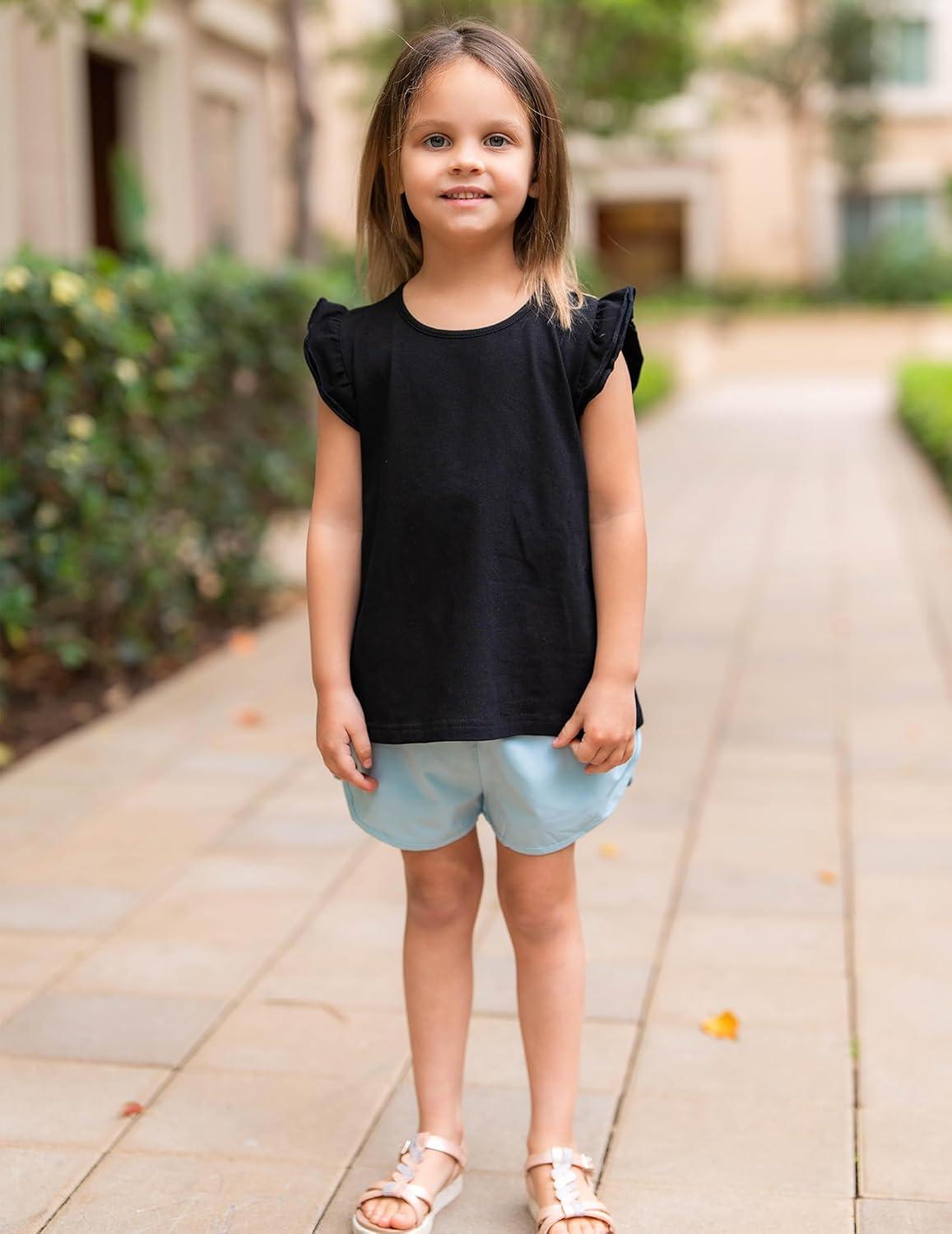 image:imageArshiner Girls Shirts Ruffle Short Sleeve Summer Cute Casual Crewneck Tops Blouse TeeBlack