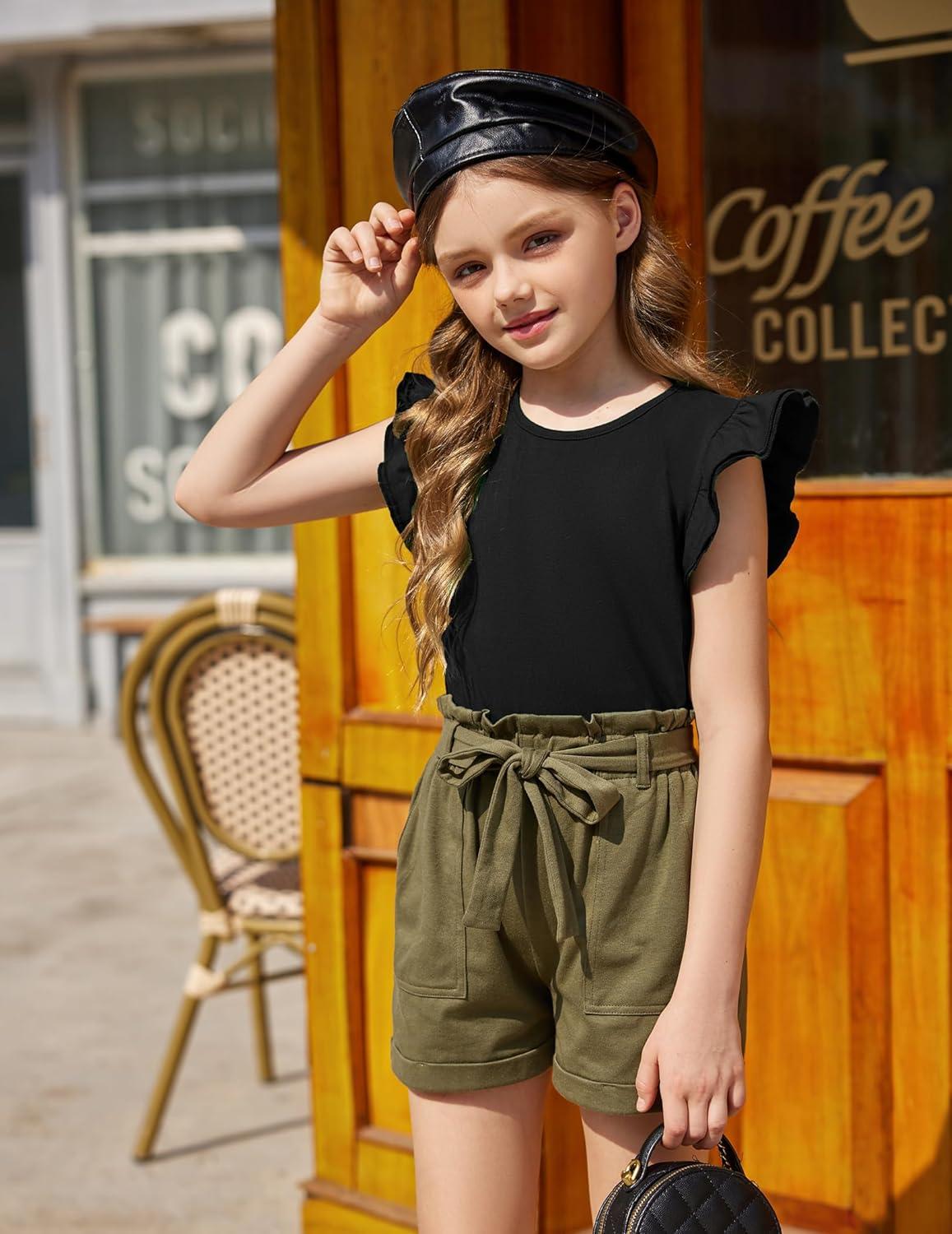 image:imageArshiner Girls Shirts Ruffle Short Sleeve Summer Cute Casual Crewneck Tops Blouse TeeBlack
