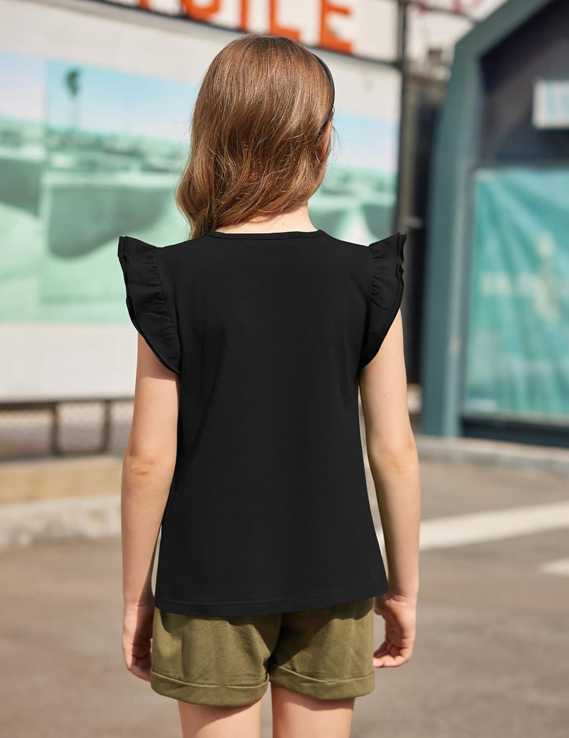 image:imageArshiner Girls Shirts Ruffle Short Sleeve Summer Cute Casual Crewneck Tops Blouse TeeBlack