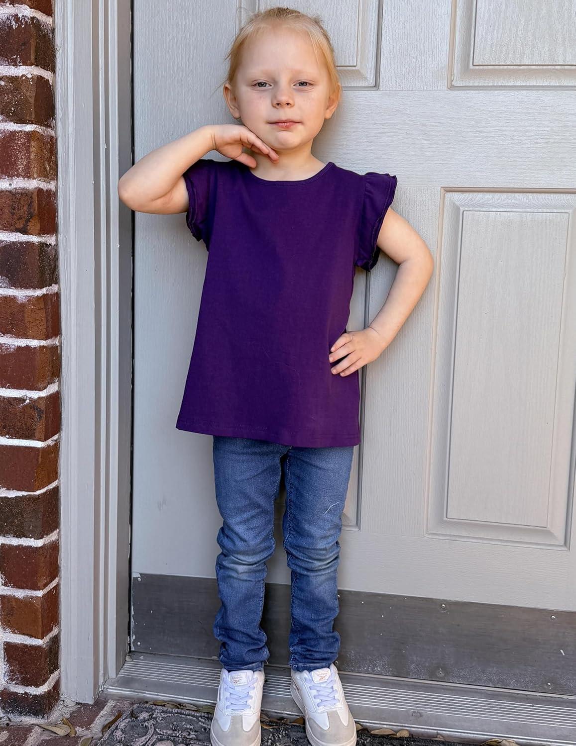 image:imageArshiner Girls Shirts Ruffle Short Sleeve Summer Cute Casual Crewneck Tops Blouse TeeDark Purple
