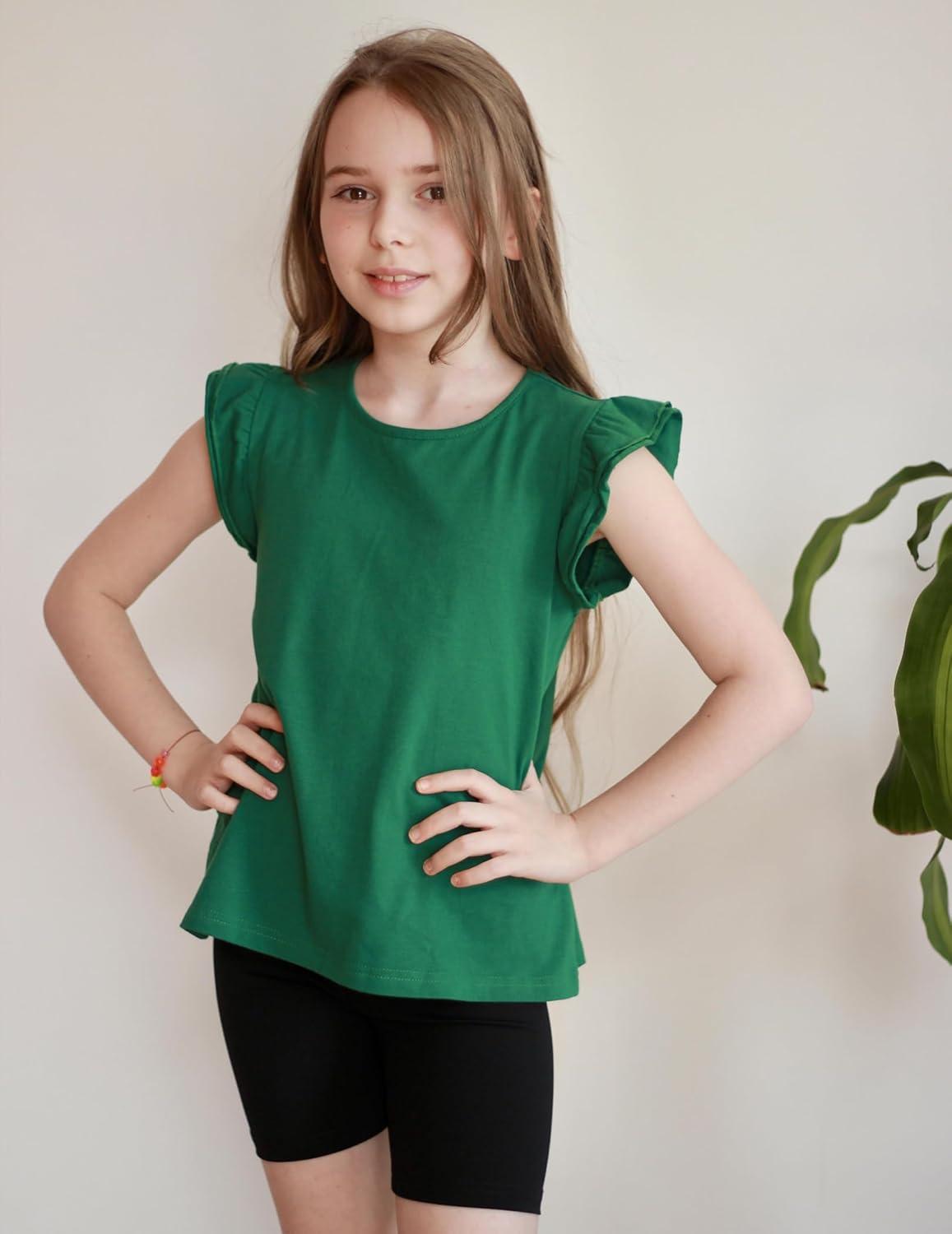 image:imageArshiner Girls Shirts Ruffle Short Sleeve Summer Cute Casual Crewneck Tops Blouse TeeGreen