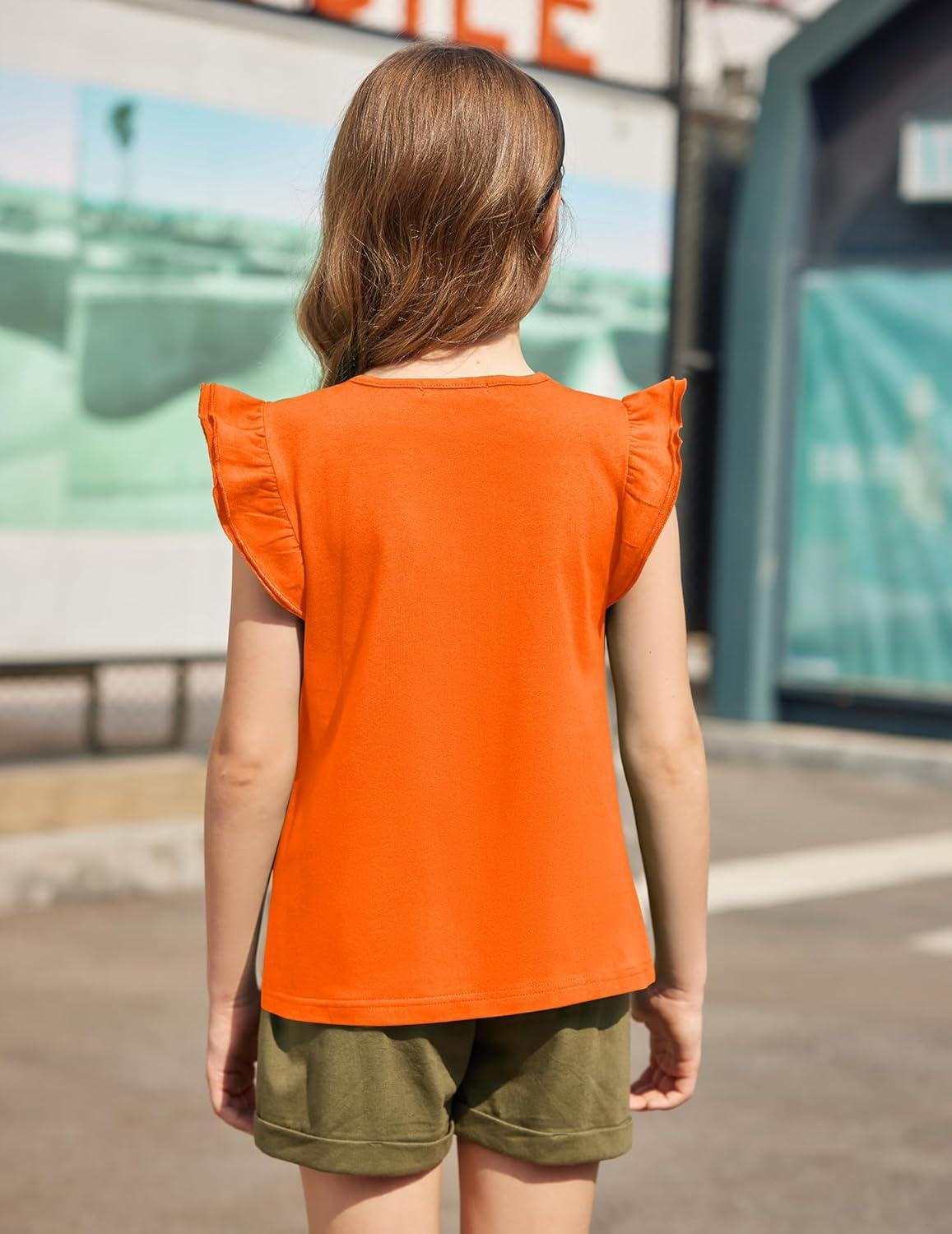 image:imageArshiner Girls Shirts Ruffle Short Sleeve Summer Cute Casual Crewneck Tops Blouse TeeOrange