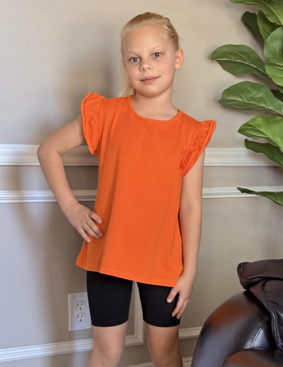 image:imageArshiner Girls Shirts Ruffle Short Sleeve Summer Cute Casual Crewneck Tops Blouse TeeOrange