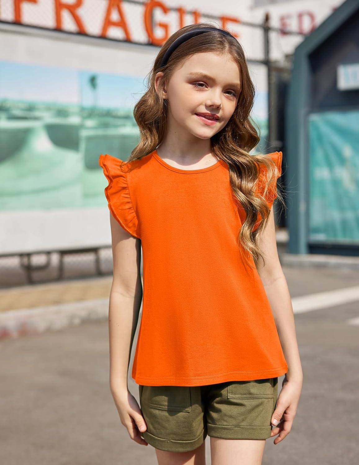 image:imageArshiner Girls Shirts Ruffle Short Sleeve Summer Cute Casual Crewneck Tops Blouse TeeOrange