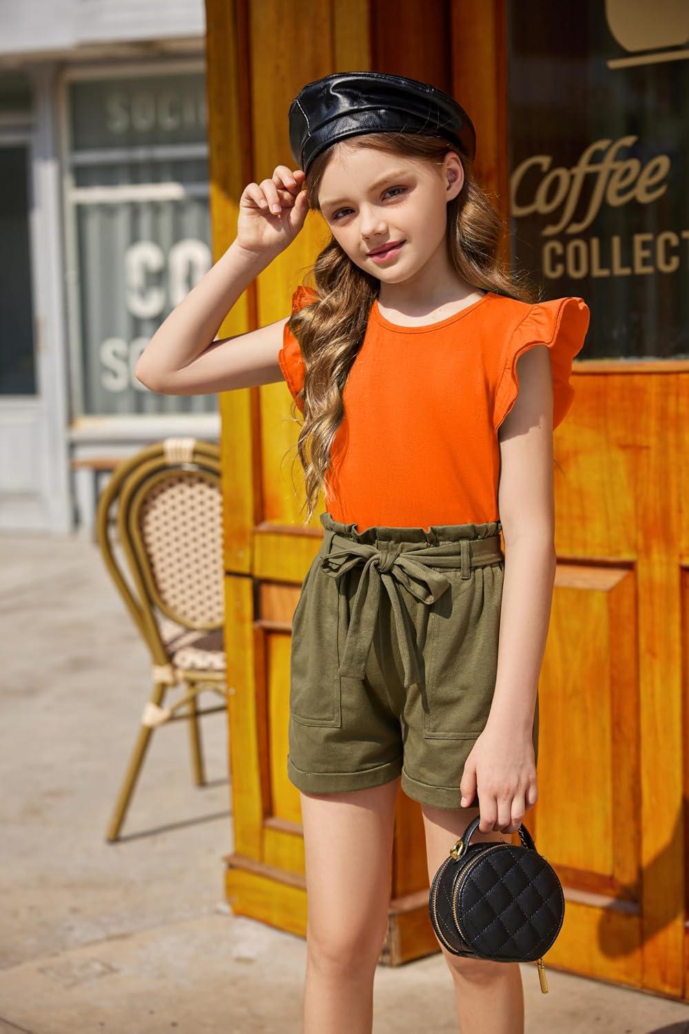 image:imageArshiner Girls Shirts Ruffle Short Sleeve Summer Cute Casual Crewneck Tops Blouse TeeOrange