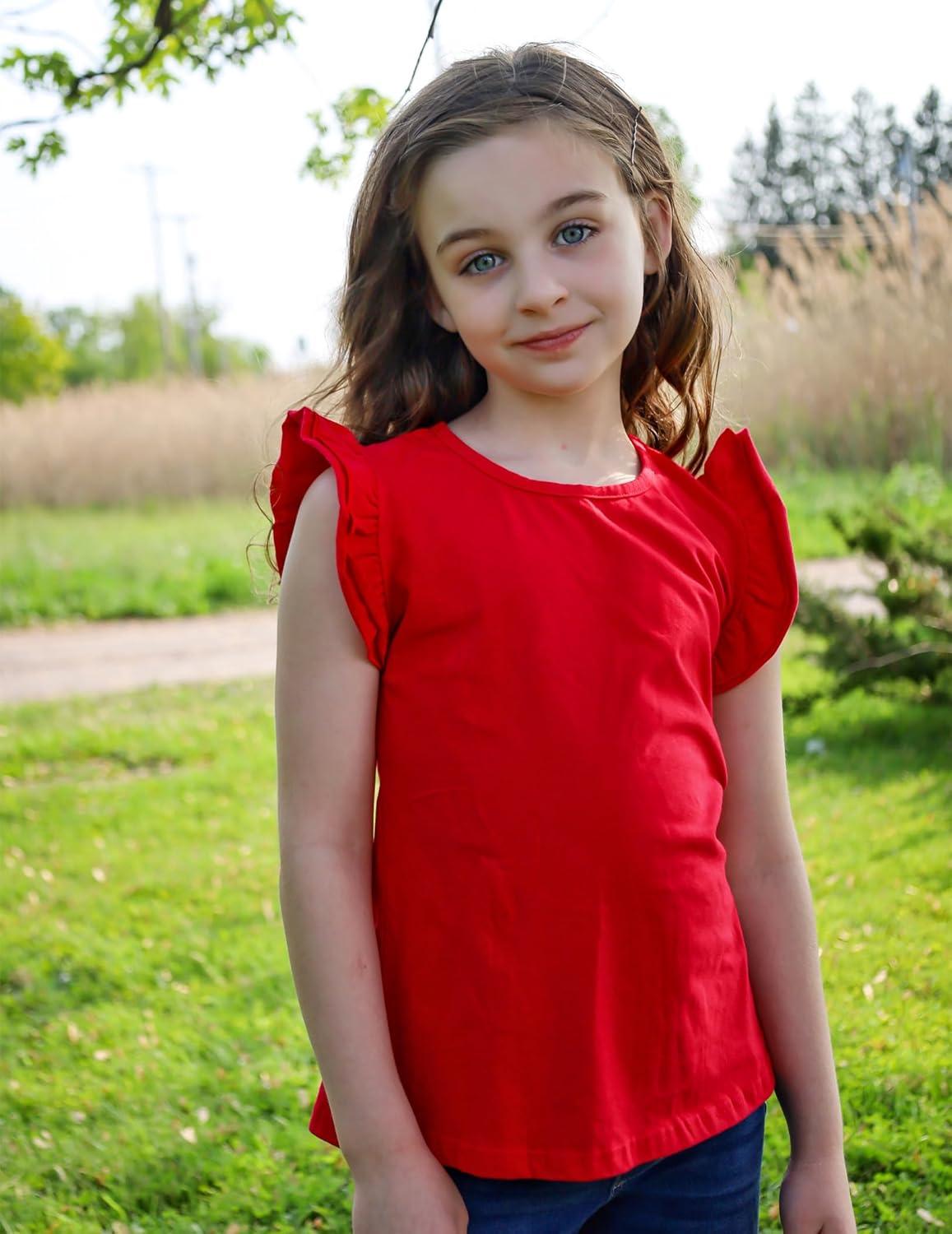 image:imageArshiner Girls Shirts Ruffle Short Sleeve Summer Cute Casual Crewneck Tops Blouse TeeRed